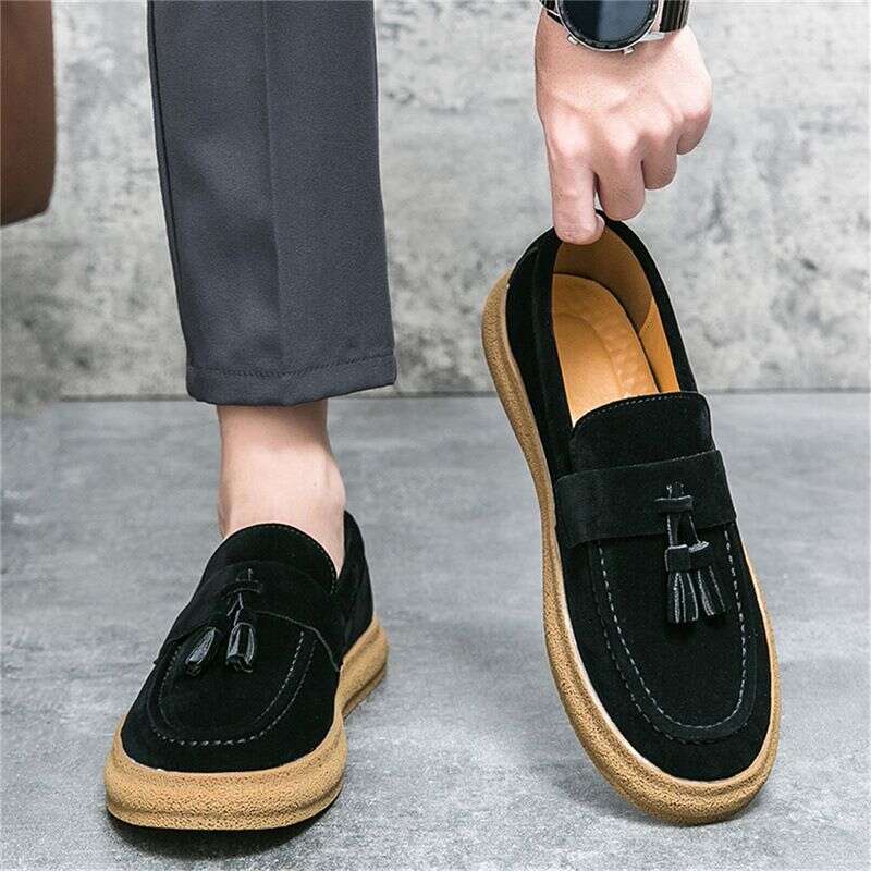 Bean For Men Autumn Tassels, Lazy People With One Foot On Loafers, Versatile Korean Version Frosted Leather Chef's Work