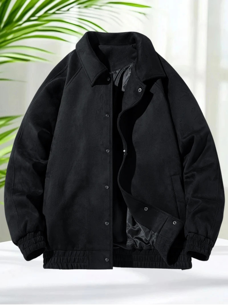 Suede Leather Jacket Men Spring Autumn Turndown Collar Casual Jacket Men Streetwear Plus Size M-8XL for Big and Tall Mens Coats 250808