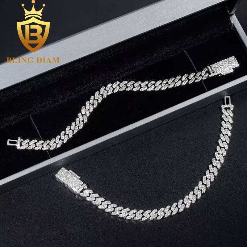 Cheap Price 8mm Classic Moissanite Diamond Cuban Chain Necklace RapperJewelry925 Silver Iced Out Hip Hop Cuban Link Chain