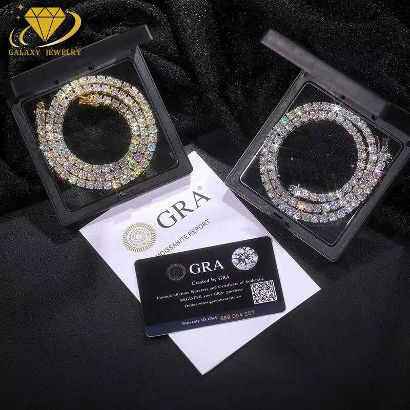 Hiphop Tennis Chain Custom Fine Jewelry Necklaces 2mm 4mm 6.5mm Silver 925 Jewelry Iced Out Vvs Moissanite Tennis Chain