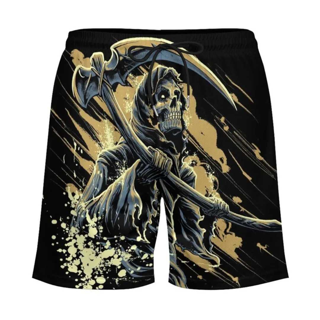 Mens Skull Long Swim Trunks Surf Trunks Shorts Fashion Street Trend Casual Daily Vacation with Elastic Waist Designer Clothing Y250814