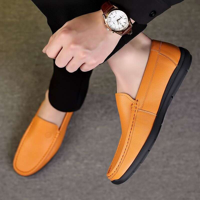 One Foot Korean Version Genuine Breathable Soft Sole British Fashion Casual Bean Le Fu Men's Leather Shoes