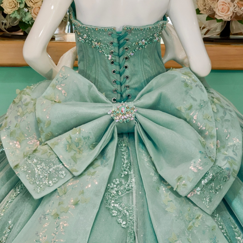 Mint Green Shiny Princess Sweet 16 Dress Dress Quinceanera Dresses Applique Lace Beading Bow Corset Tull Party Birthday Vestido De 15 Anos Ball Gowns