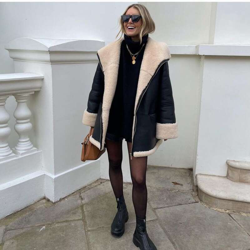 Women's Clothing 2024 Autumn Winter New Fashion Cashmere Fur Collar Composite And Leather Jacket