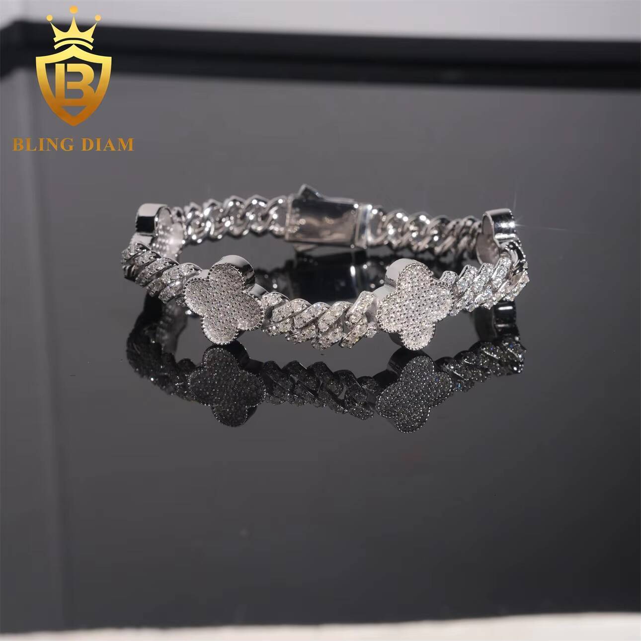 8mm Iced Out Pass Diamond Tester VVS Miossanite Diamond Hip Hop Miami Cuban Link Chain Bracelet