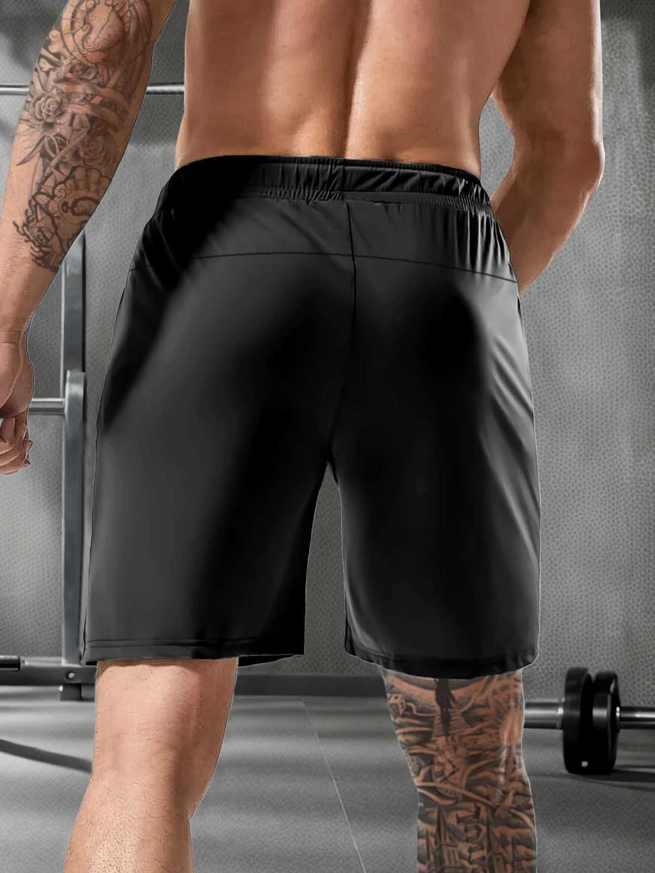 Mens solid color shorts with zipper pockets casual elastic drawstring shorts with a loose waist and high elasticity suitable Y250814