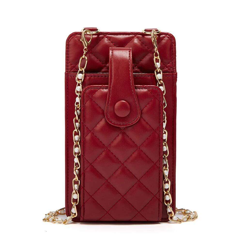 Fashion Women Check Pattern Chain Phone Pocket Large Capacity Durable Small Shoulder Bags Business Pu Leather Female Crossbody Bag