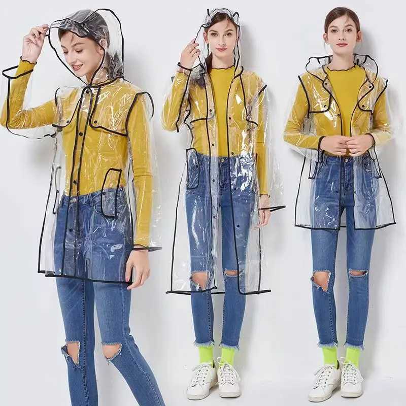 Clear EVA Rain Poncho Womens Lightweight Waterproof Raincoat with Hood Packable Outdoor Gear for Hiking Travel Y250814