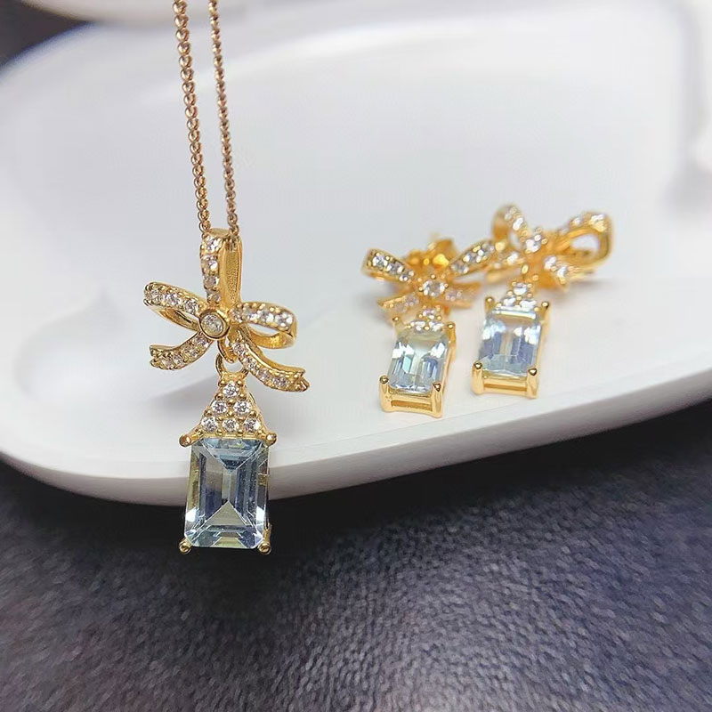 925 silver jewelry set natural topaz jewelry set genuine topaz pendant and earrings 18K gold plated gemstone jewelry for wedding