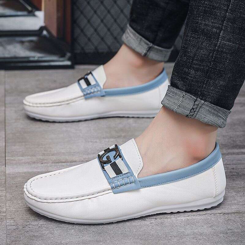 2025 Summer Men's Trendy Casual Bean White Leather Soft Bottom Comfortable Fashion Versatile One Step Shoes 77A1