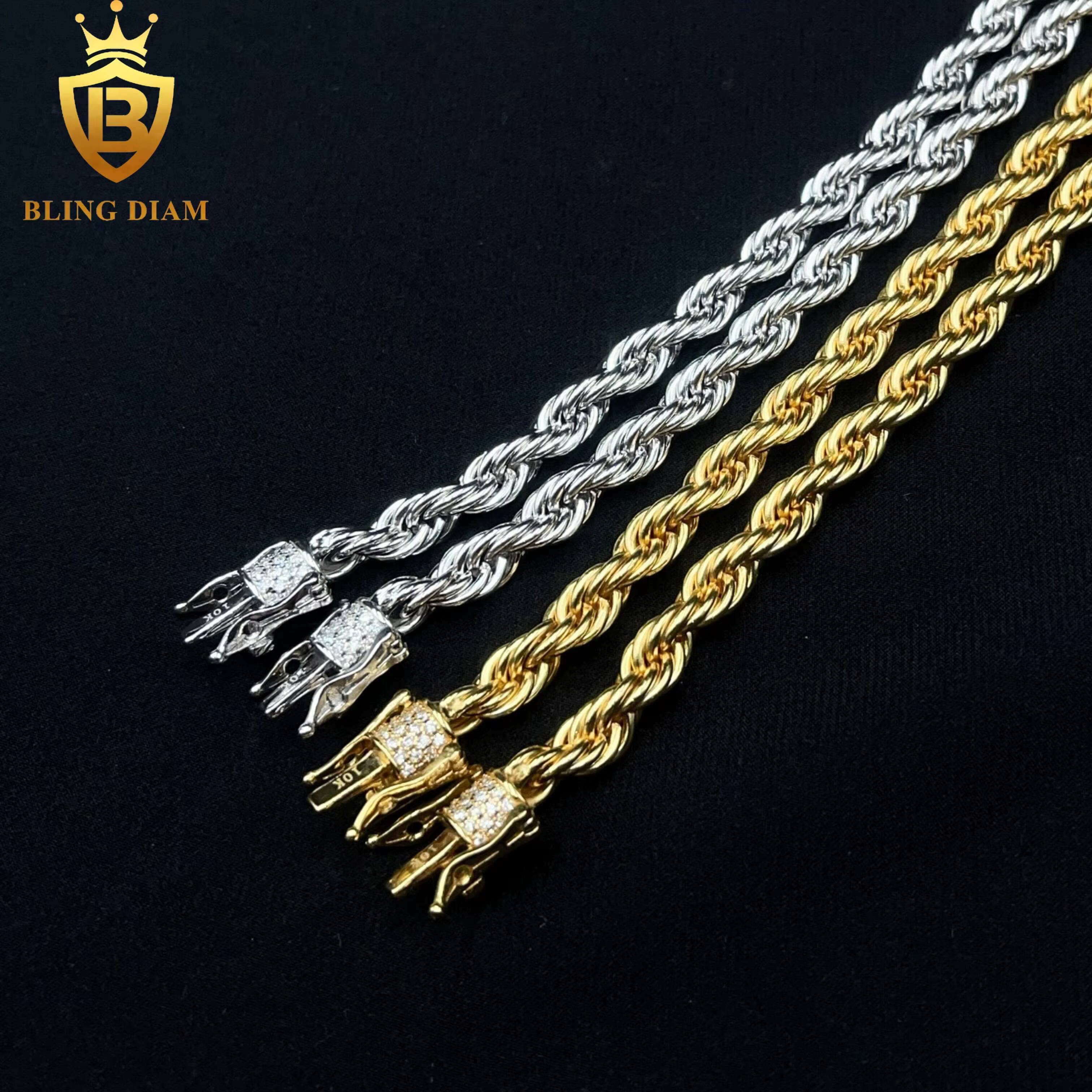 6mm Stainless Steel Rope Chain Hip Hop Jewelry 925 Sterling Silver VVS Moissanite Diamond for Men Women