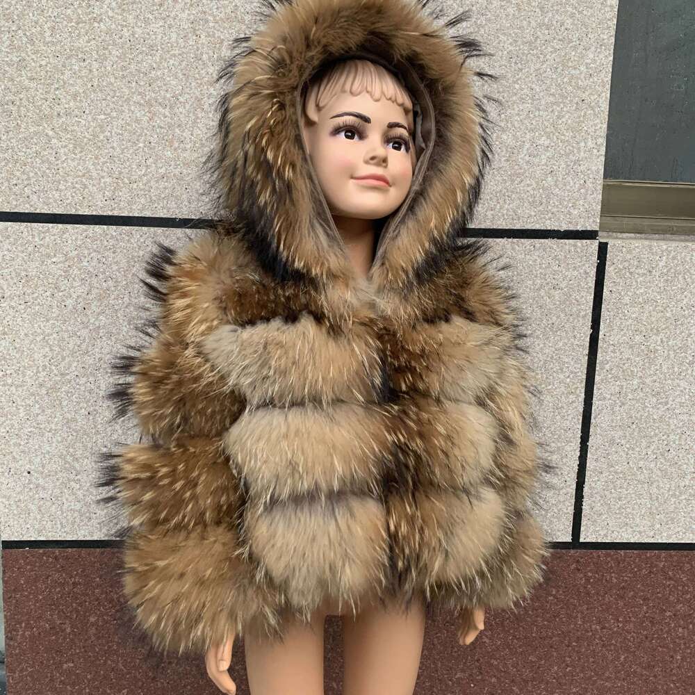LHXDW children's fox fur coat Kids raccoon fur coat hooded Children's hooded real fur coat girl