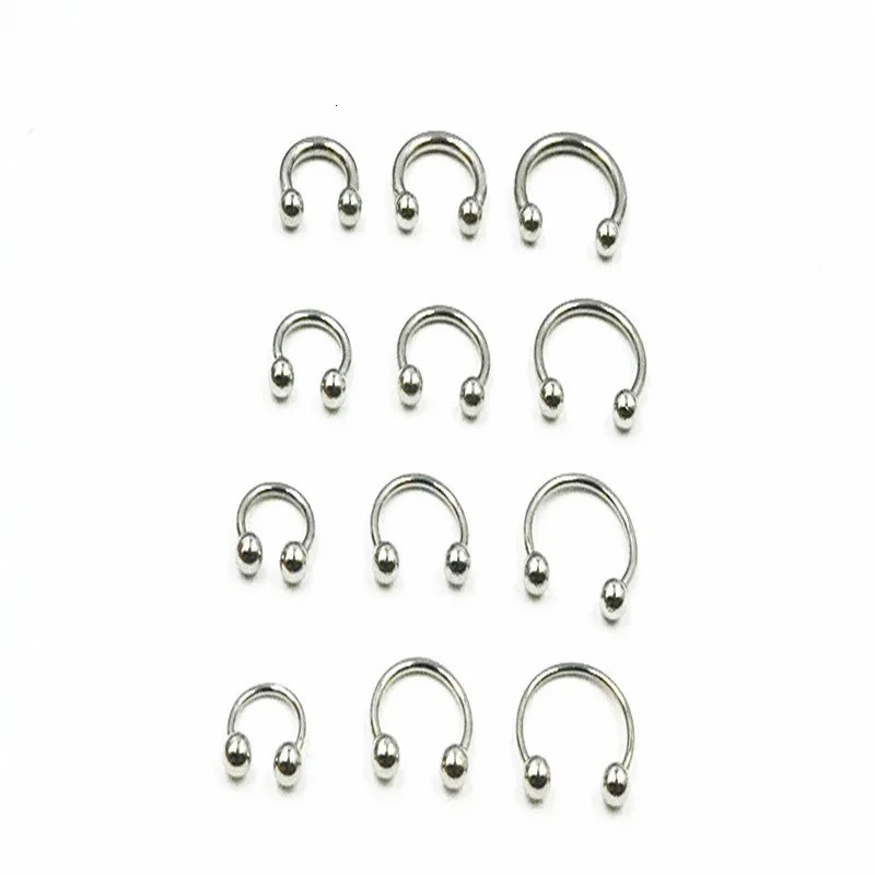 LOT50pcs Body Jewelry - 20g 18g 16g 14g Steel Ear/Nose/ Lip Labret Rings Nose Ear Daith Helix Piercing CBR Horseshoes 250807