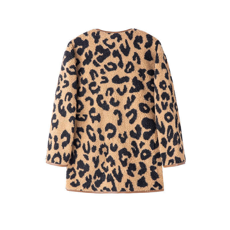 Leopard print fur one-piece short jacket for women's winter versatile new Korean version loose and slimming casual thick top