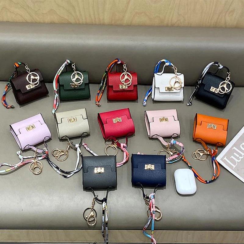 Luxury Designer Mini Square Leather Bag Charm Lock design Earphone Case Cute bag Pendant Fashion Decor Accessories Creative Keychain Women Gift