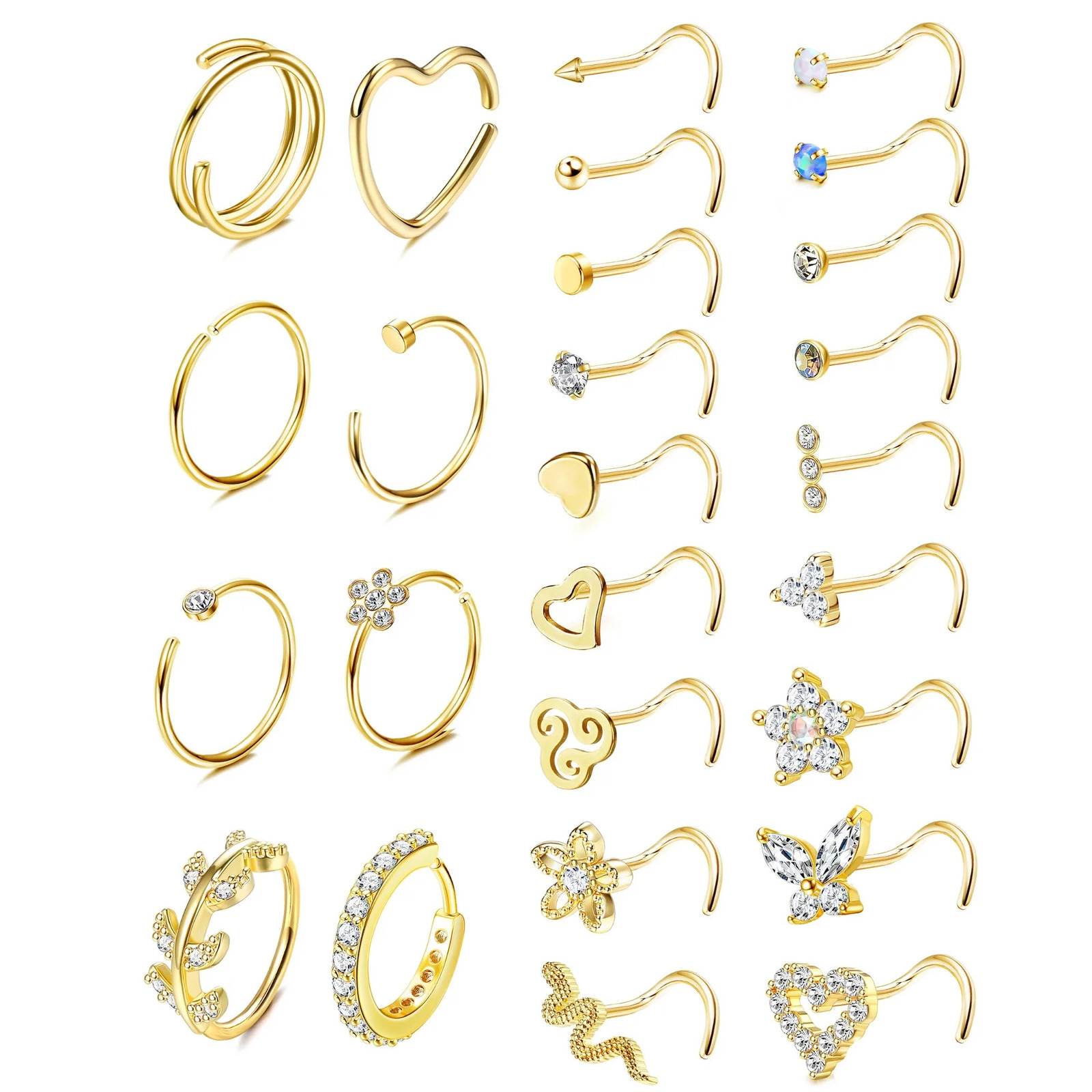 26 Pcs 20G Nose Ring Nose Stud Steel Nose Piercings Set CZ Shiny Septum Piercing Jewellery for Women Men 250807