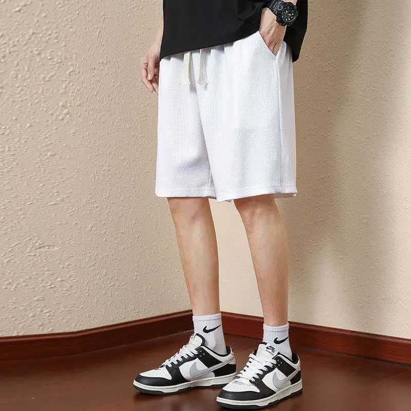Mens Solid Color Summer Waffle Shorts for Casual Loose Breathable Thin Basketball Sports Cropped Shorts Beach Pants Y250814