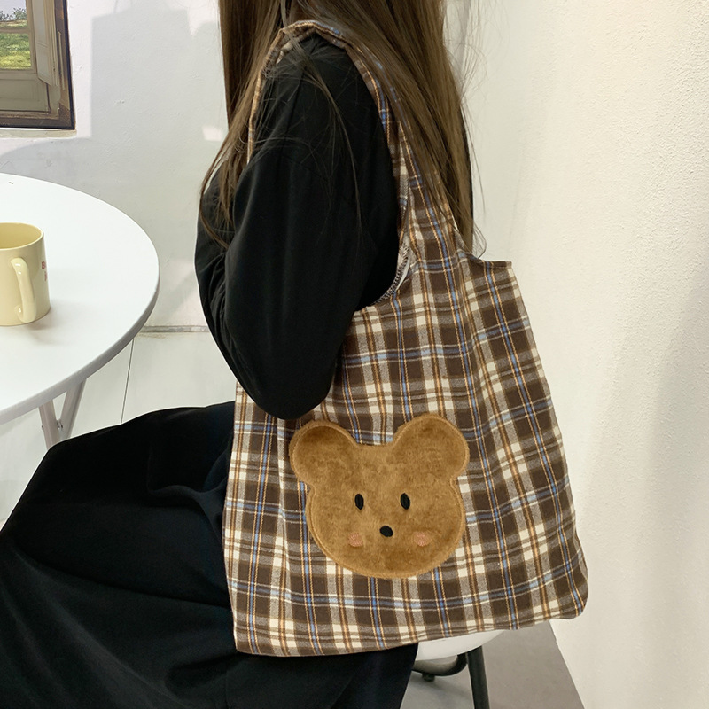 2025 Autumn New Women's Shoulder Bag Couple Bag New Women's Brown Checkered Bag Large Capacity Bag Embroidered Canvas Bag Autumn New Designe