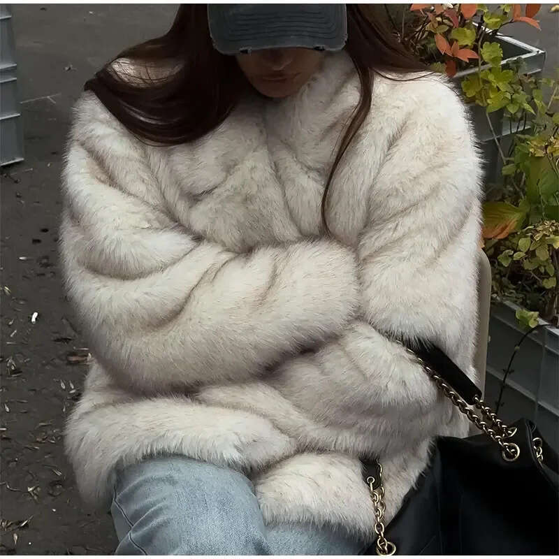 Autumn and winter new women's clothing lazy style lapel thickened faux fur plush environmentally friendly fur coat jacket for women