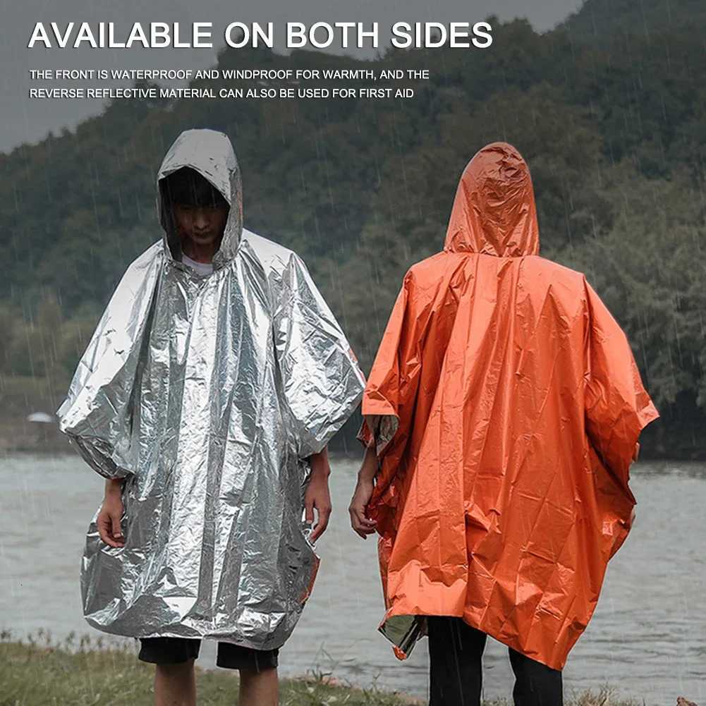 Orange Waterproof Hooded Rain Poncho Raincoat for Outdoor Hiking Bike Cycling Rainwear Thickened Reflective Raincoat Y250814