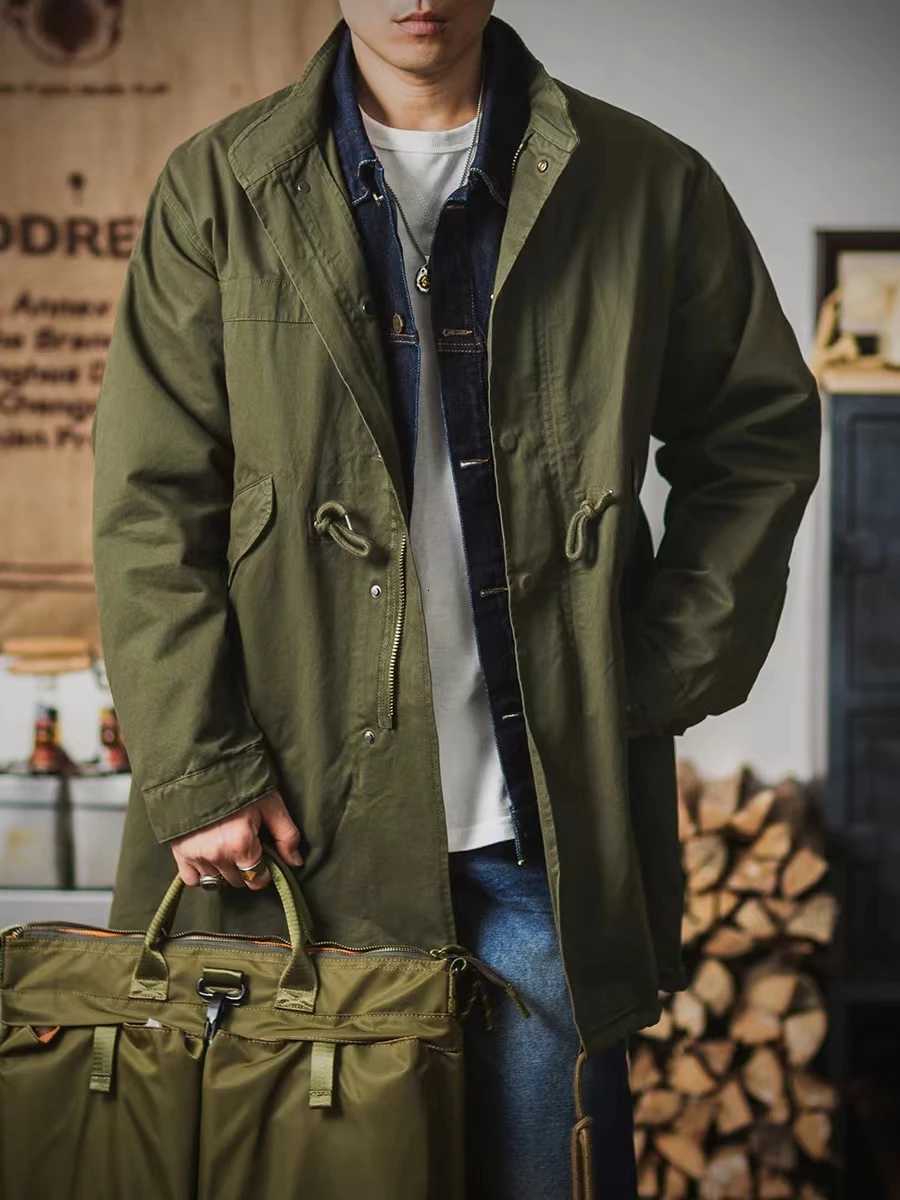 Mens M-5 Fishtail Parka Trench Coat Army Green and Beige Vintage Coat Mid-Length Loose Fit Autumn Clothes Couples W250815
