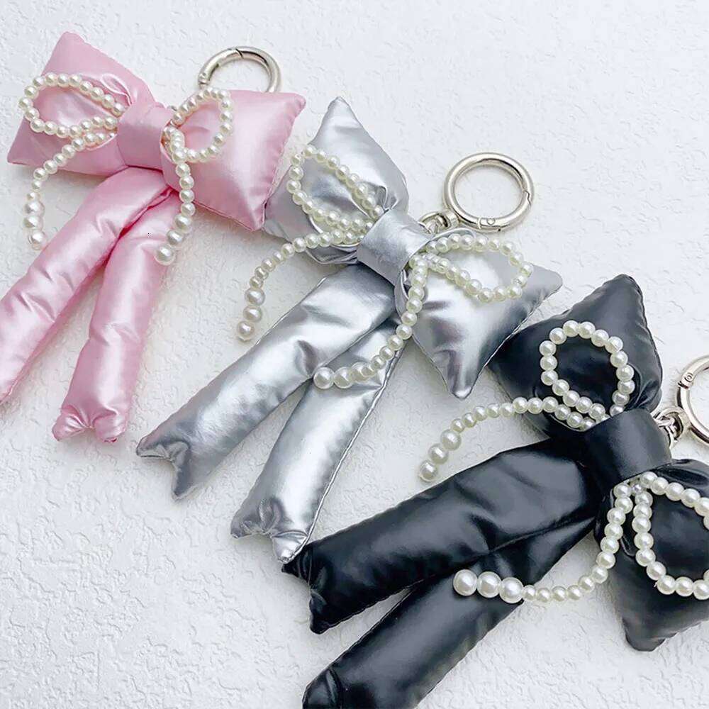 Y2K Korean 3D Bowknot Keychain Fashion Simple Pearls Bow Keyring Bag Pendant Handbag Hanging Ornament Decoration Girls