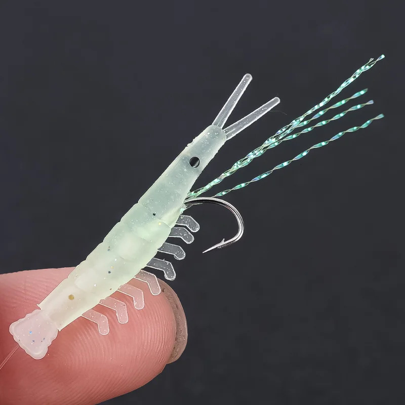 5pcslot Simulated Fish Skin String Hooks Sabiki Rig for Sea Luminous Soft Shrimp Fishing Hook Lure Bait Tackle Accessory 250807