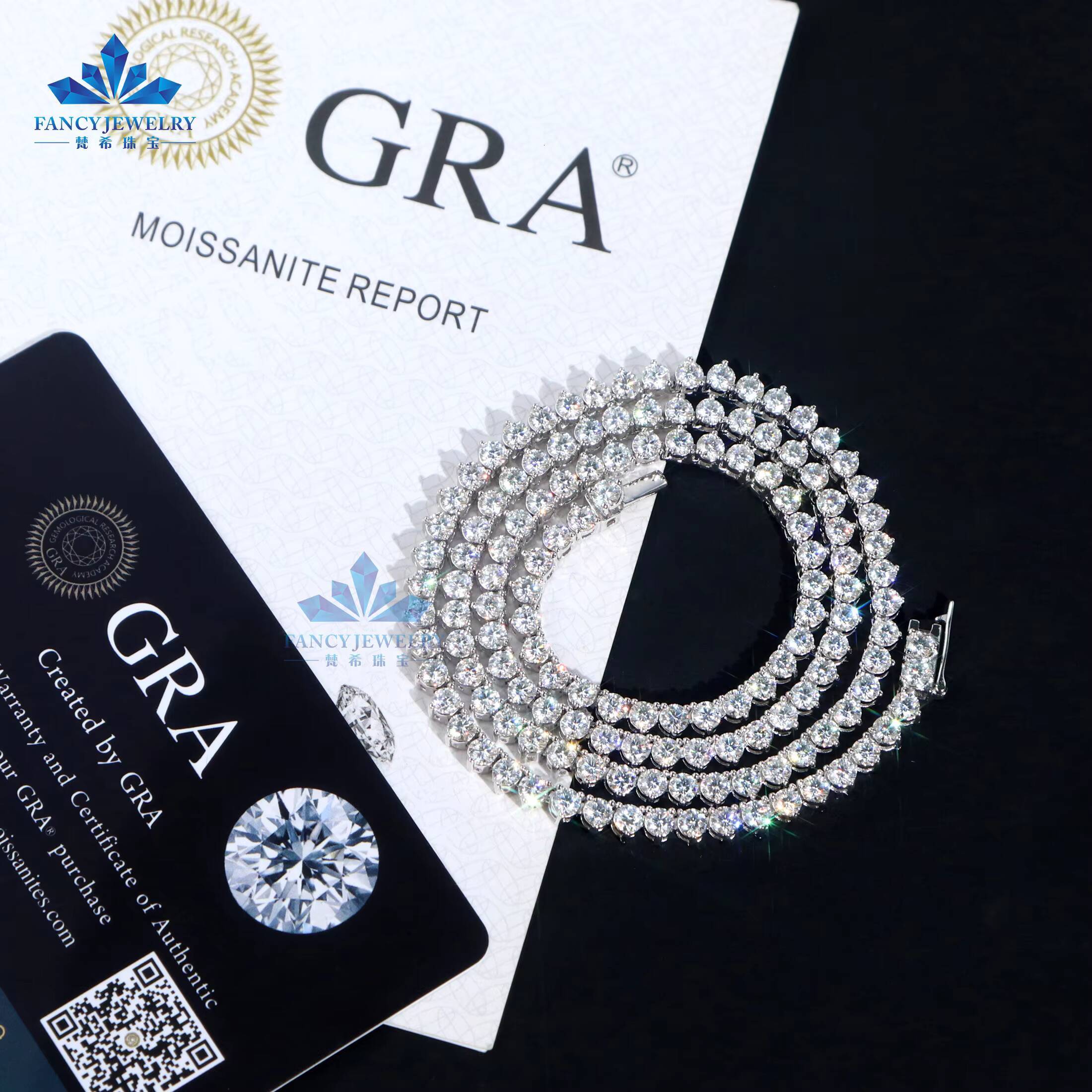 HipHop Style 3-Prong Tennis Chain Necklace for Men Women VVS Iced Out Round Brilliant Cut Diamond Gold Plated 925 Silver Jewelry