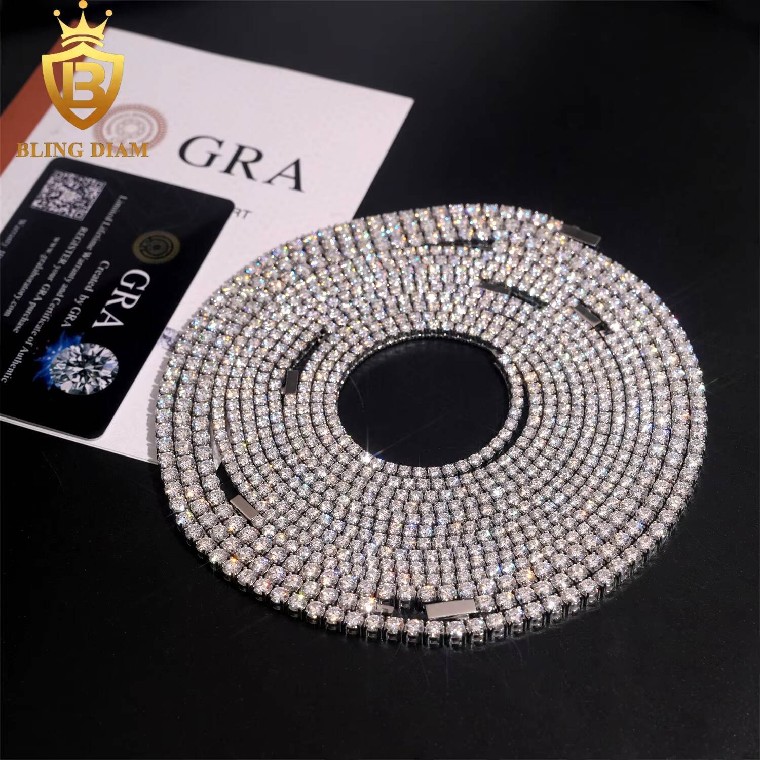 3mm 4mm 5mm Luxury Jewelry 316L Stainless Steel Vvs1 Moissanite Cluster Tennis Chains Charm Bracelet K Gold Necklace