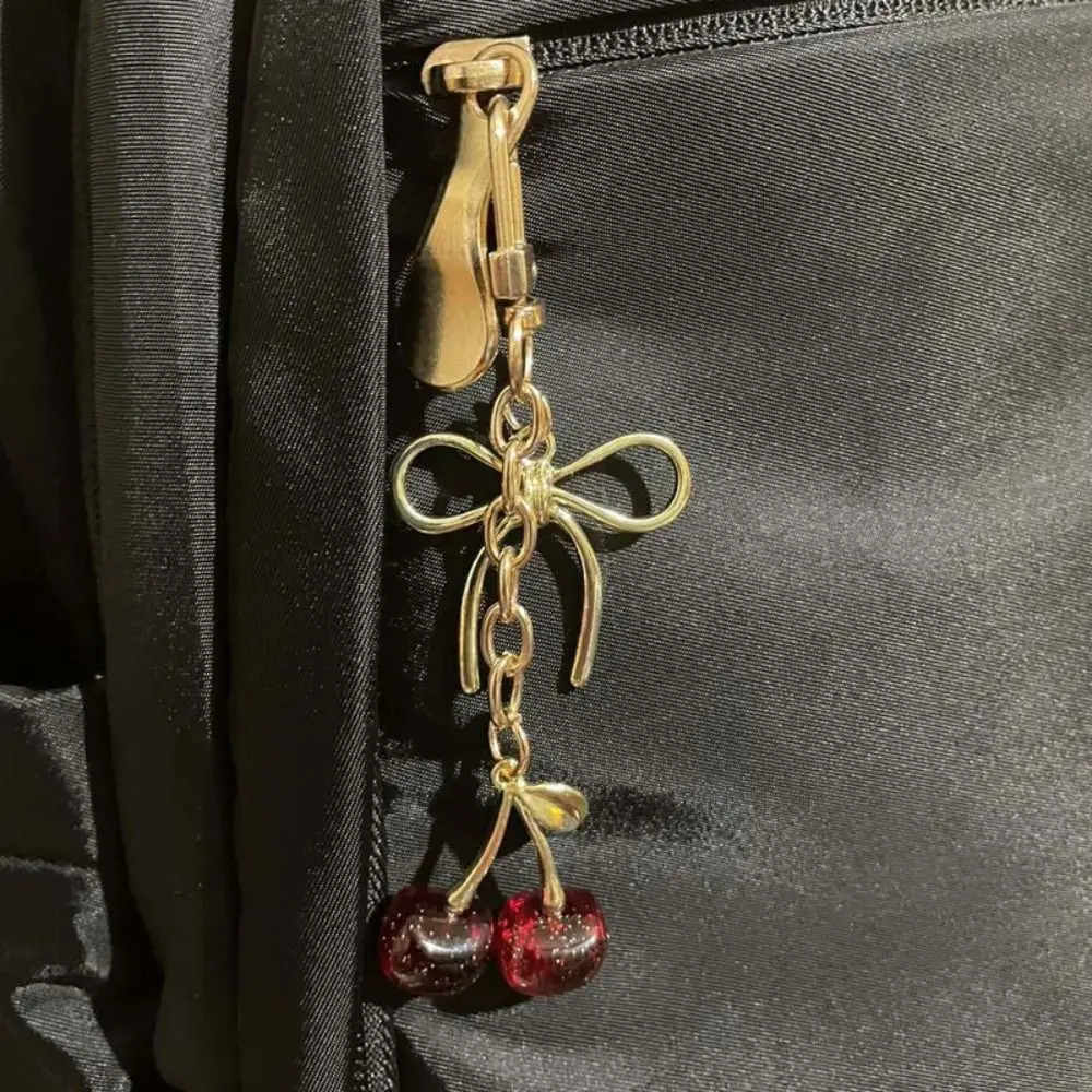 Fashion Delicious Red Cherry Bow Keychain Summer Fruits Cherries Pendant Keyring For Women Men Jewelry Bag Accessories Gift 250804