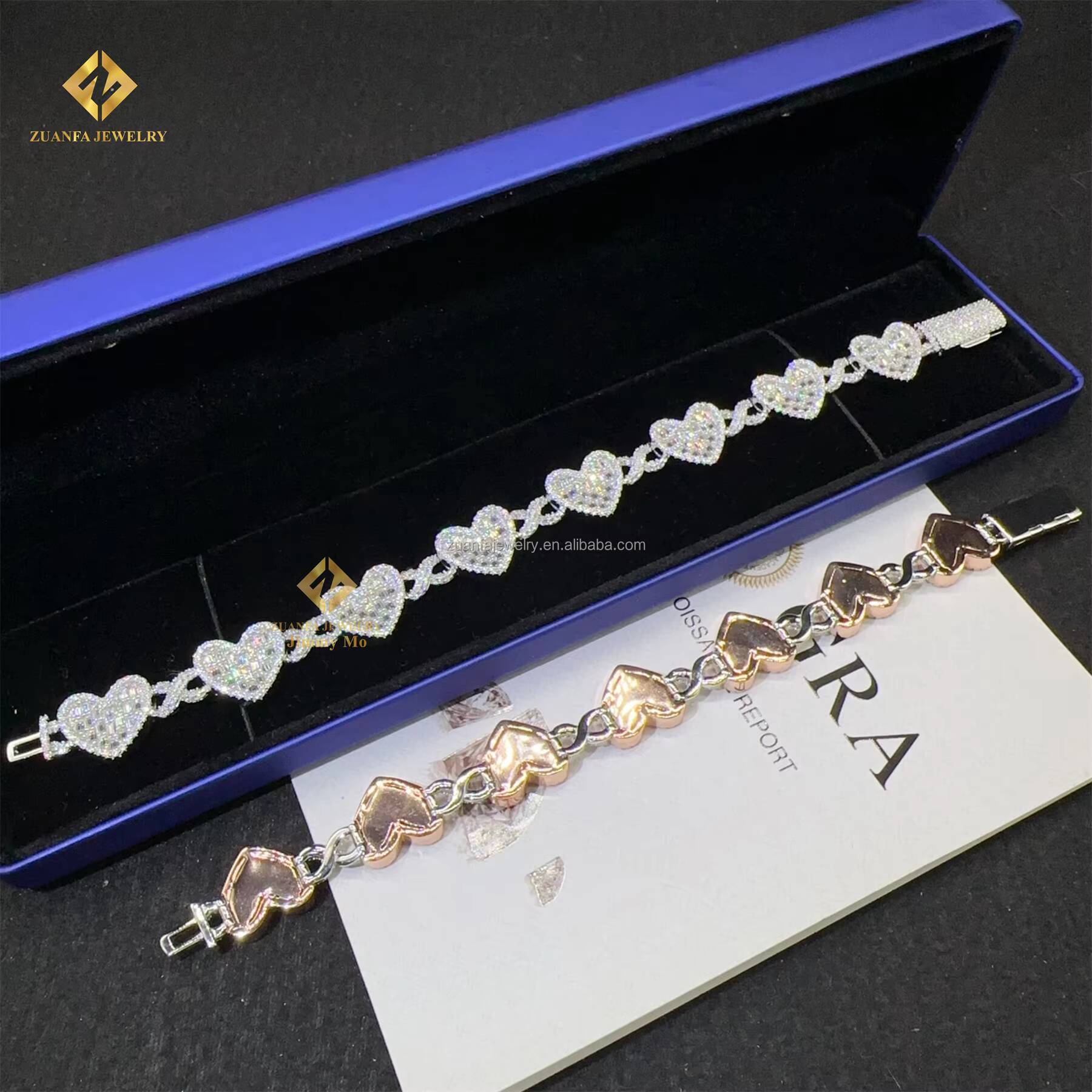 Best Selling Shining Fire Jewelry Rapper 925 Sterling Silver 14mm Man Hip Hop Iced Out Moissanite Diamond Heart Cuban Bracelet