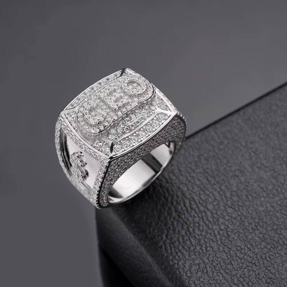 Hip Hop Fine Jewelry Iced Out Moissanite Dia Gold Plated Real Sterling Sier CEO Letter Dollar Signs Rings for Men