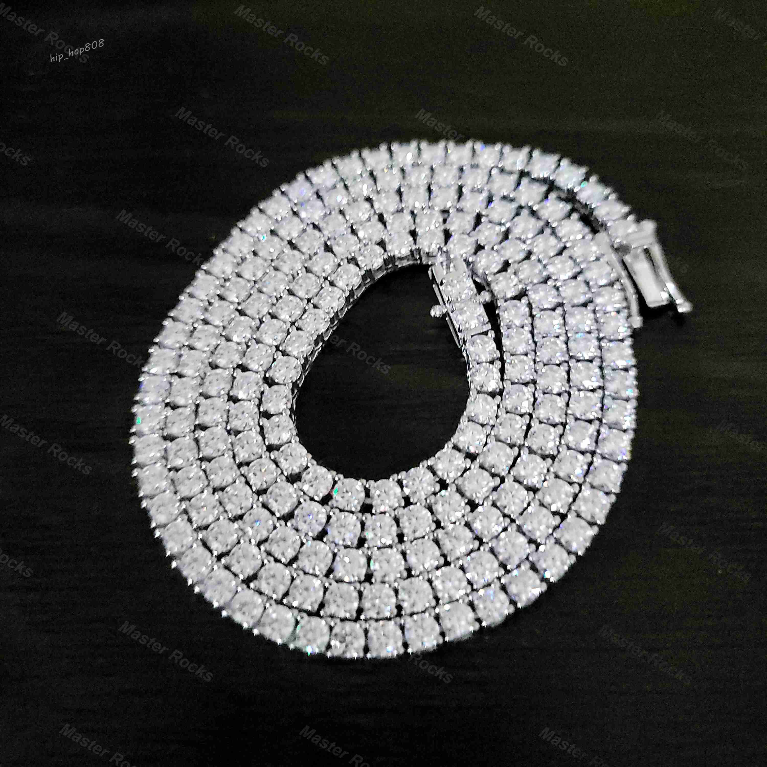 Hiphop Necklace 925 Sterling Silver 6mm Tennis Chain Necklace Sparkling Round Vvs Moissanite Tennis Chain