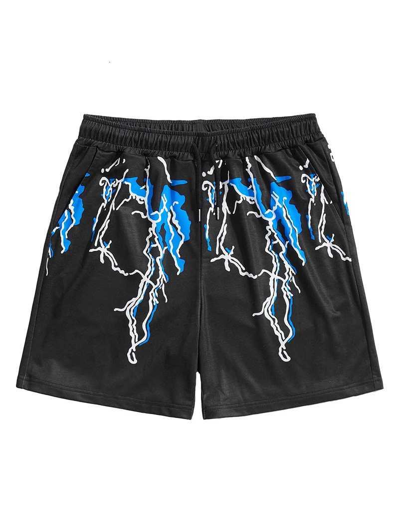 Mens Lightning Graphic Print Drawstring Casual Summer Beach Shorts Hawaii Surfing Short Pants Swim Trunks Y2k Leisure Shorts Y250814