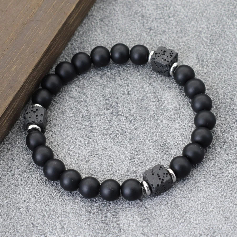 2Pcs Men Jewelry Bracelet Set Black Onyx Obsidian Lava Yoga Meditation Healing Necklace Braslet Locomotive Outdoor Accessories 250811