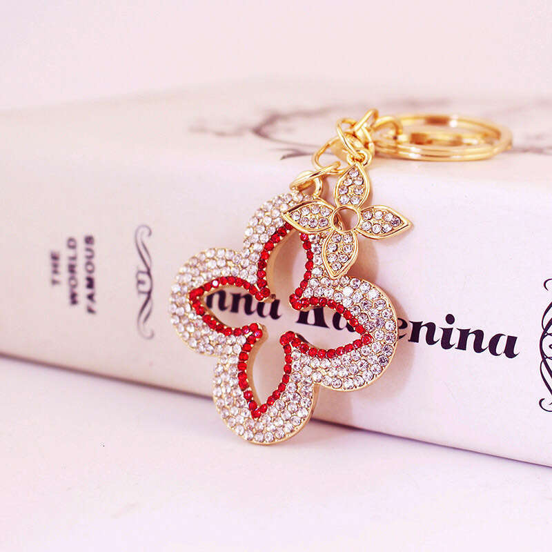 Full Dia Exquisite Four-Leaf Clover Alloy Keychain Accessory Key Chain Gift for Girlfriend Buckle Bag Pendant 1300