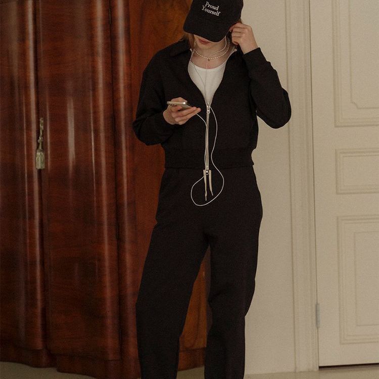 Cardigan Sweatshirt Fleece-Lined Women's Autumn Winter Fashion Casual Turn-Down Collar Top Sweatpants Sports Two-Piece Set