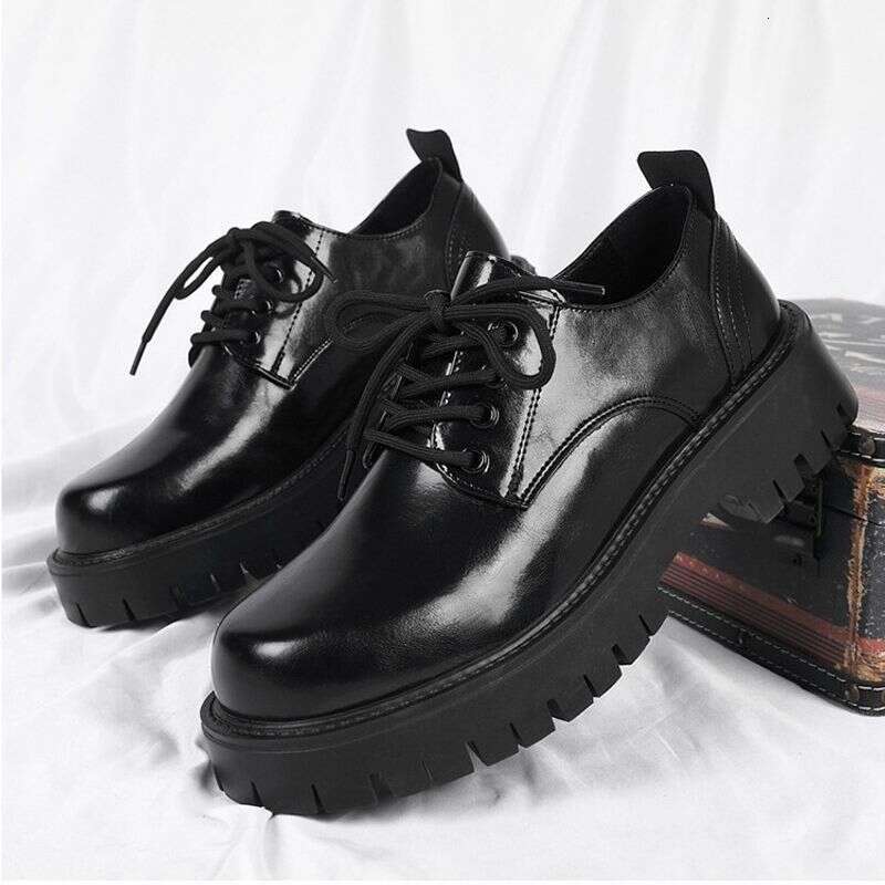 Leather Spring British Thick Sole Casual Derby Shoes Men's Formal Wedding Black Low-top Martin Boots
