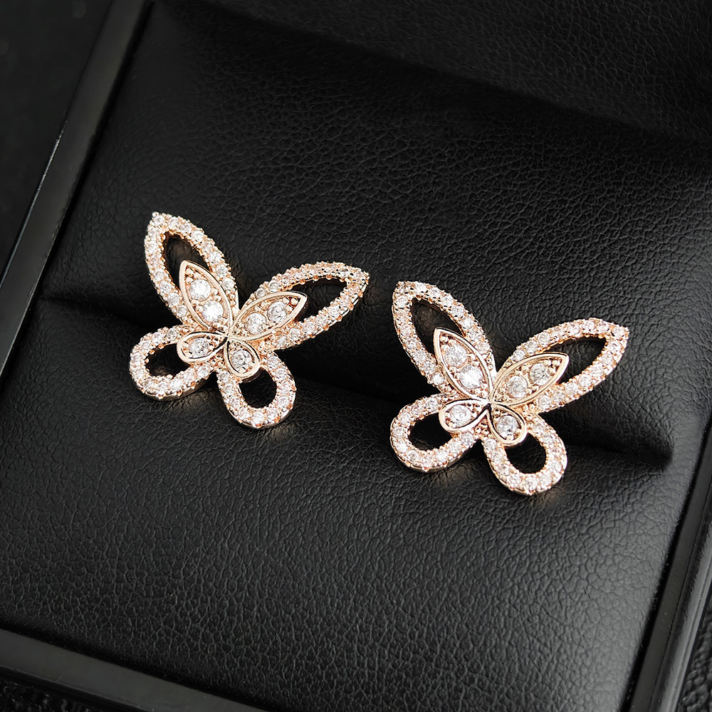 Korean Style Unique Design Fairy Butterfly Micro Pave Zircon Women's Earrings Trendy Jewelry e6603