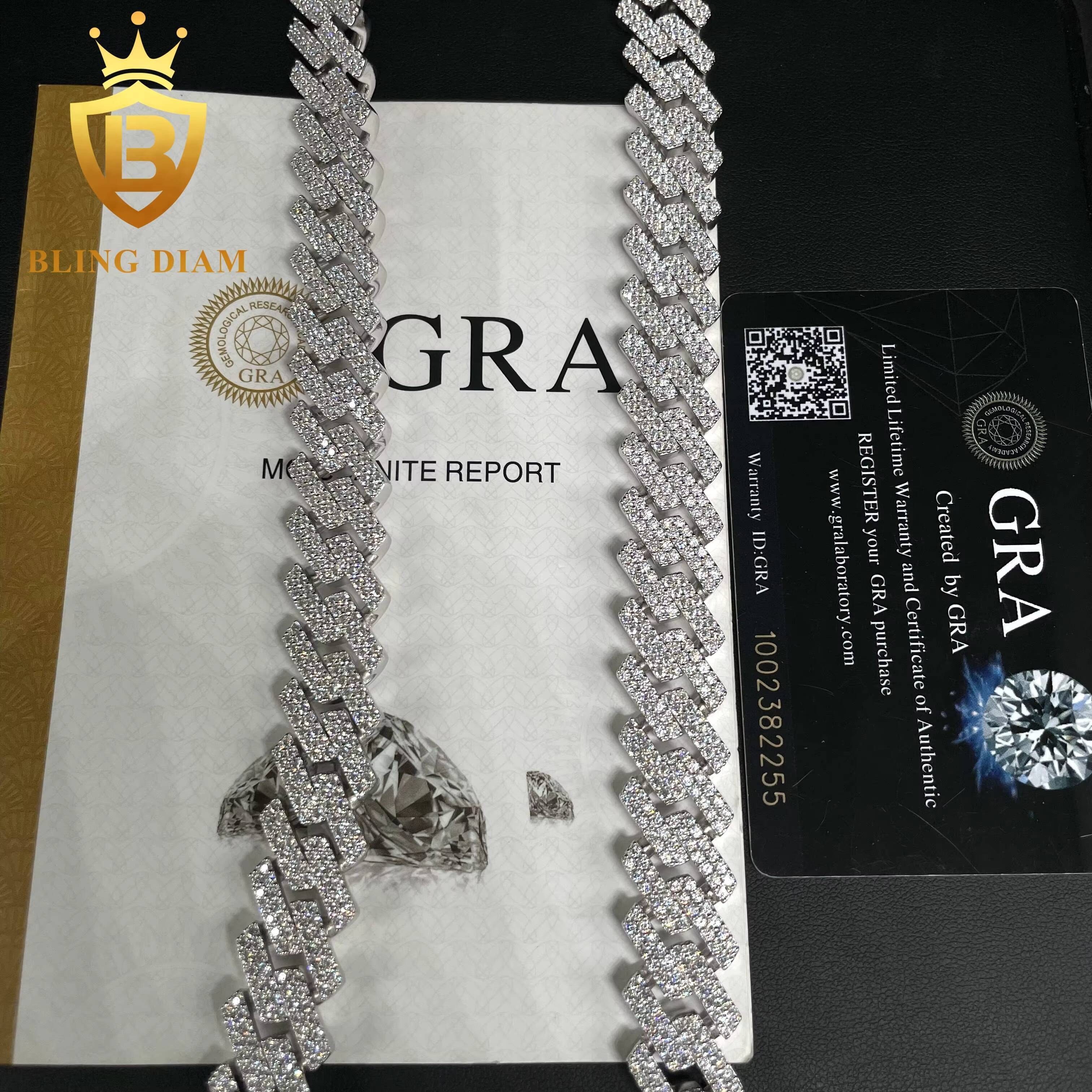 Wholesale Price VVS 2 Rows 15mm Miami Hip Hop Iced Out Fine Jewelry Moissanite Diamond Cuban Link Chain Men Necklace