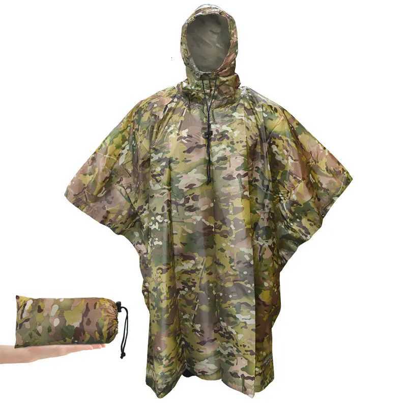 Camouflage Folding Raincoat for Hiking Portable Tactics Poncho Men Waterproof Tourism Packable Rain Cover Army RainWear Y250814