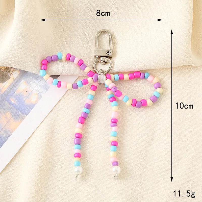 Bohemian Bowknot Heart Keychain Women Sweet Charm Pearl Bow Backpack Key Ring Handmade Jewelry Ornament Bags Pendants Gifts 250811