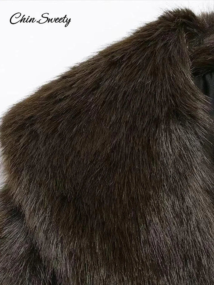 Faux Fur Lapel Coats Women With Belt Autumn Winter Long Sleeve Pocket Coat Female Elegant Thicken Warm Loose Outwear 250811