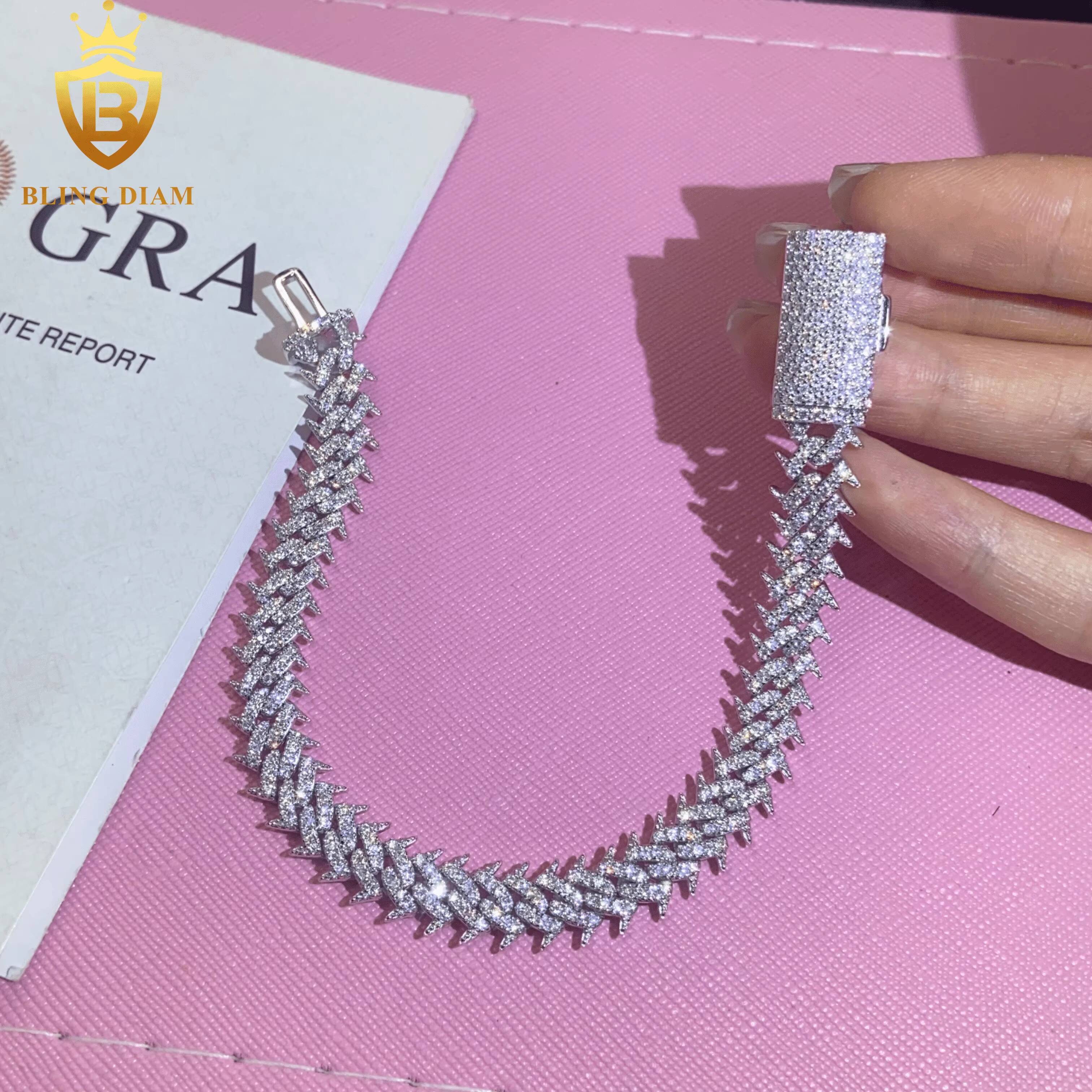 New Design Fashion 10mm S925 Link Chain Moissanite Cuban Bracelet Men Women Hip Hop Style Pass Diamond Tester with GRA