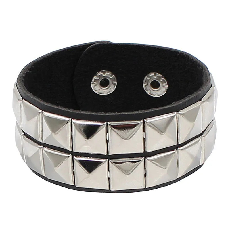 Punk Bracelet for Men Women Goth Black Leather Wristband with Metal Spike Studded Spike Rivets Cuff Bangle Adjustable 250812