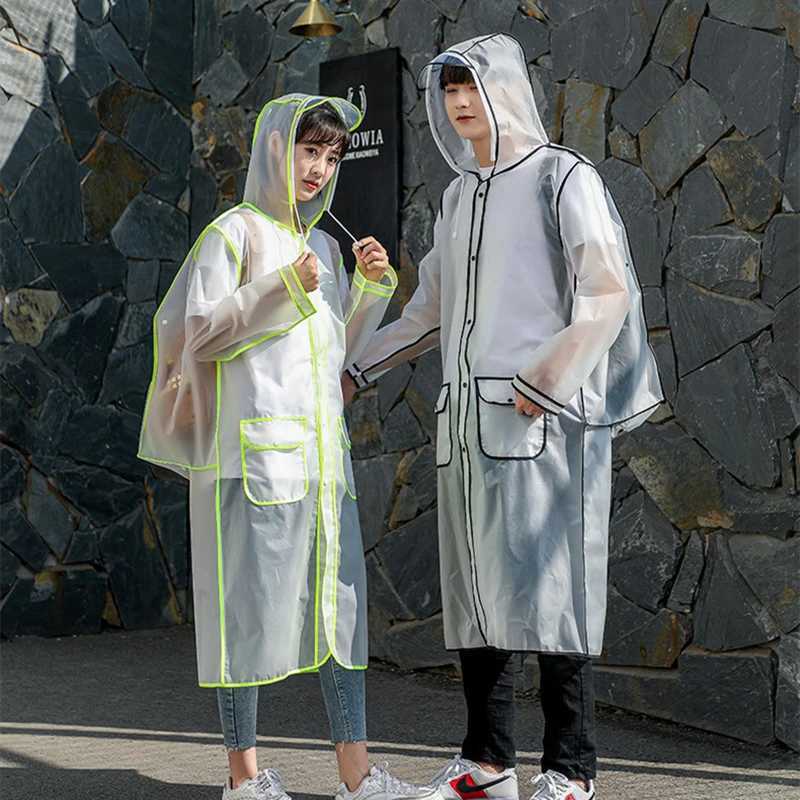 2024 New Waterproof Transparent Eva Clear Long Ladies Raincoats Women Men Fashion Rain Coat s Hooded With Schoolbag space Y250814