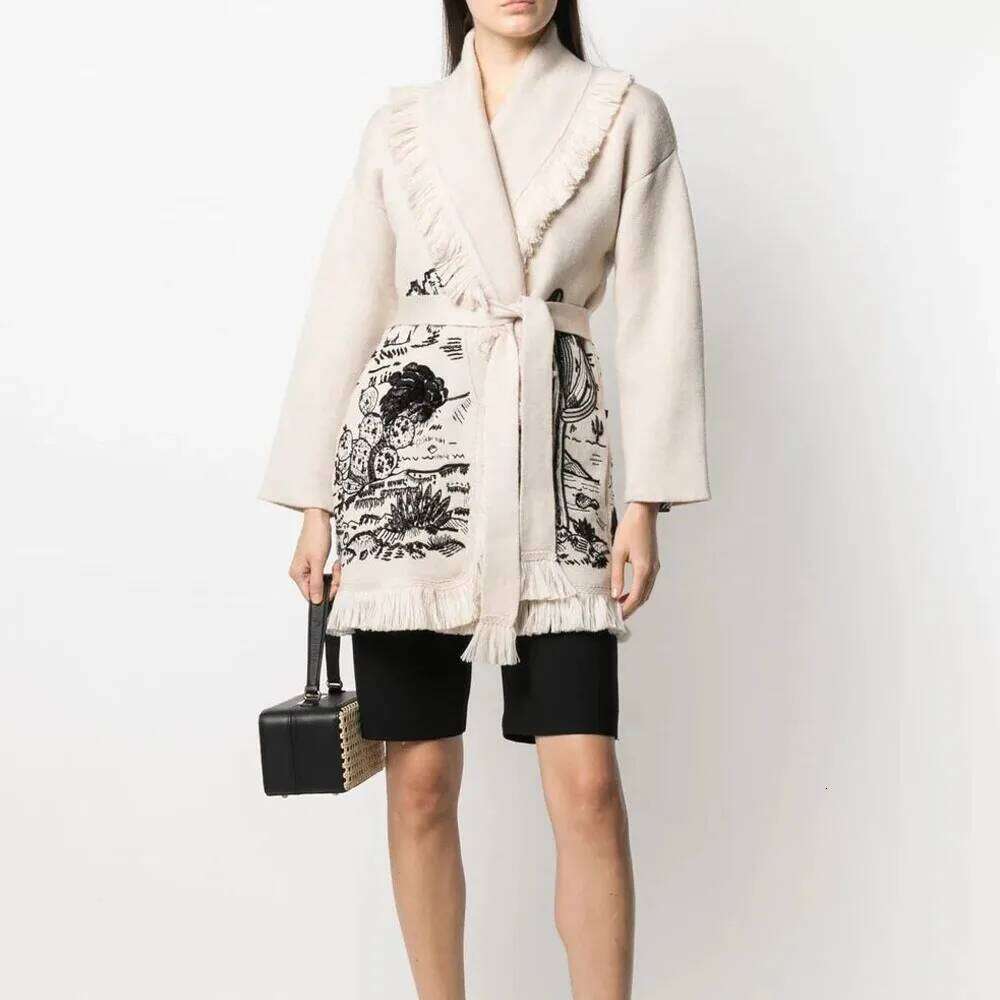 WQJGR Cardigan Sweater Wool Kniited Tassel Doodle Jacquard Loose Full Sleeve High Quality Cashmere Winter Jacket Women