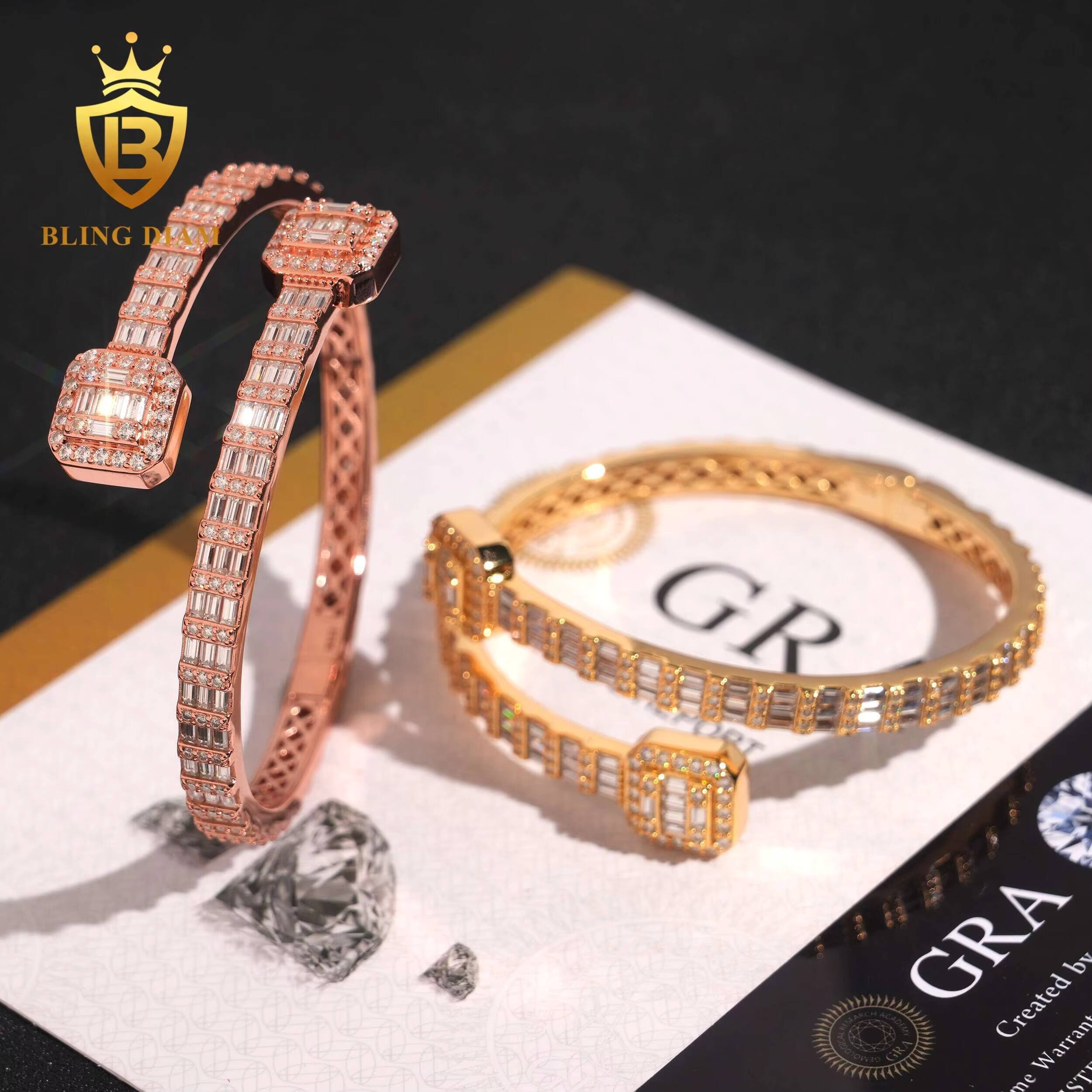 Hot Saling Fine Jewelry Bracelets Bangles 925 Silver Iced Out VVS1 Moissanite Hip Hop Bracelet Pass Diamond Tester with GRA