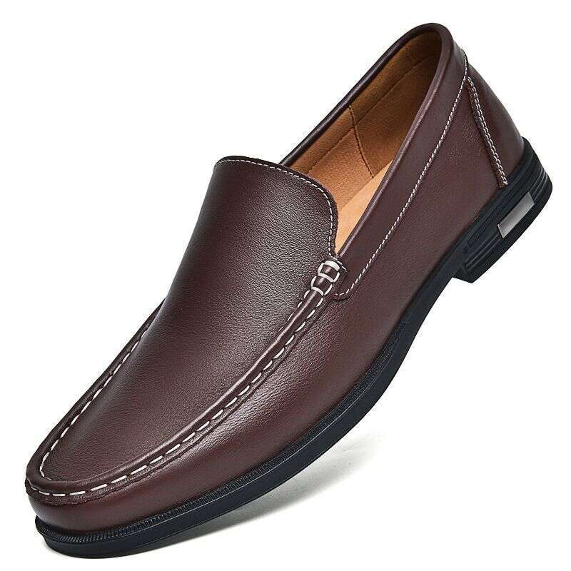 Men's plus-size 45 soft-soled soft-top cowhide loafers 46 breathable hollowed-out feet small size