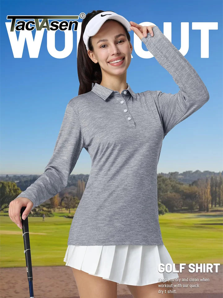 TACVASEN Quick Dry Golf Polo Shirts Womens Long Sleeve Shirt Lightweight Outdoor Traning Performance Ladies Tops 250814